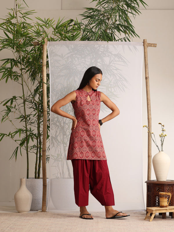 Khushal K Women Cotton kurti With Farshi Salwar - Maroon