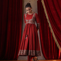 Khushal K Women Cotton kurta and palazzo with dupatta set - Rust
