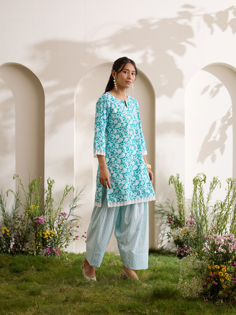Khushal K Women Cotton Kurti And Farshi Salwar  With Dupatta Set - Green
