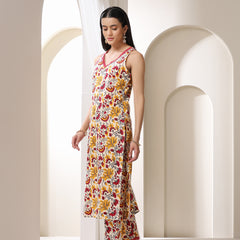 Khushal K Floral Printed V-Neck Pure Cotton Straight Kurta set