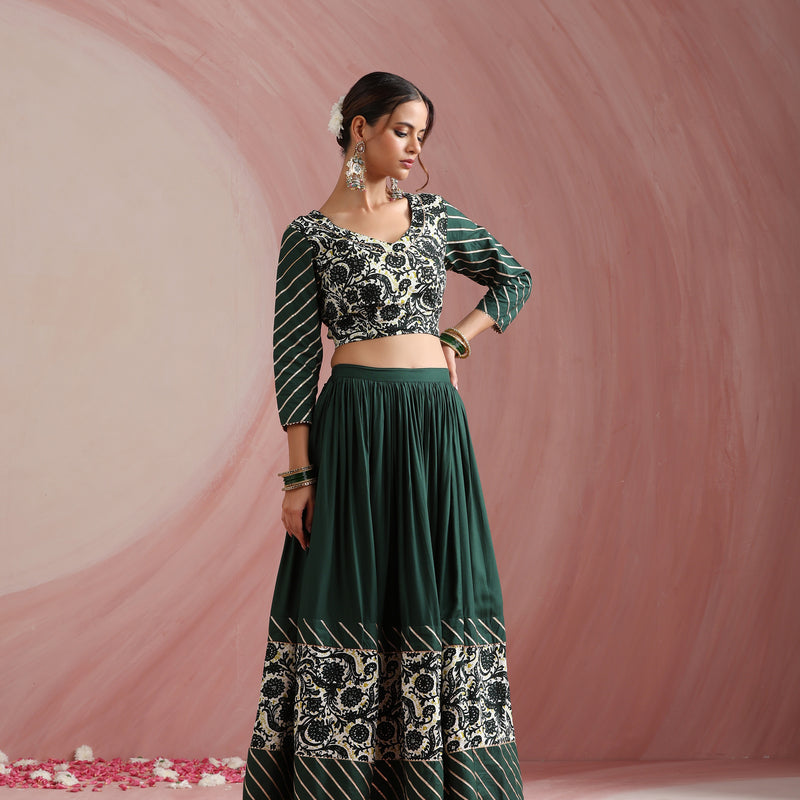 Embroidered Sequinned Ready to Wear Lehenga & Blouse with Dupatta - Green - Khushal K - Image 5