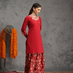 Khushal K Women Cotton Kurta Farsi Salwar Set - Maroon