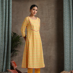 Khushal K Women Geometric Printed Cotton A-Line Kurta set