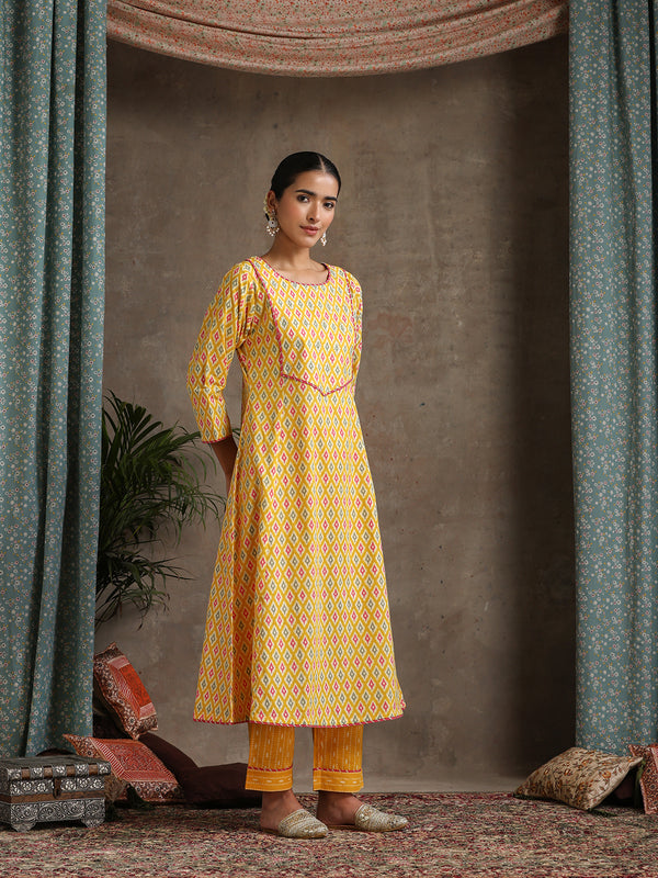Khushal K Women Geometric Printed Cotton A-Line Kurta set