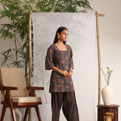 Khushal K Women Cotton kurti and Farshi Salwar with dupatta set - Black