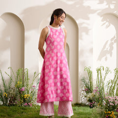 Khushal K Women Cotton Kurta With Palazzo Set - Pink