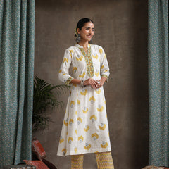 Floral Printed Pure Cotton Straight Kurta With Palazzos And Dupatta