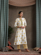 Floral Printed Pure Cotton Straight Kurta With Palazzos And Dupatta