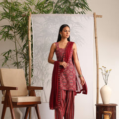 Khushal K Women Cotton kurti and Farshi Salwar with dupatta set - Maroon