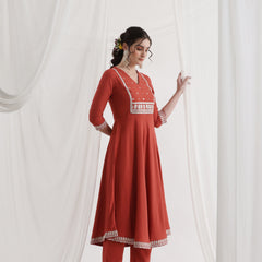 Khushal K Ethnic Motifs Rust  Anarkali Sequinned Kurta set