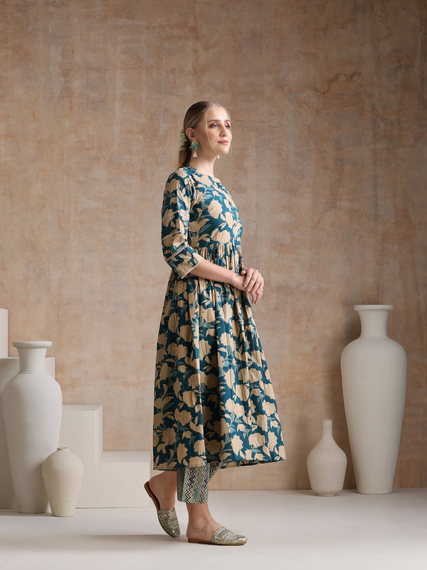 Women Floral Printed Regular Pure Cotton Kurta with Palazzos & With Dupatta