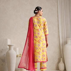 Floral Printed V-Neck Pure Cotton Straight Kurta With Palazzos And Dupatta