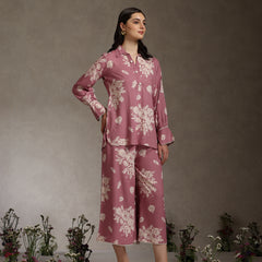 Floral Printed Mauve Co-ord Set with Flared Sleeves