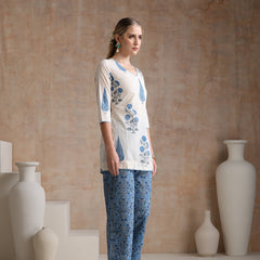 Floral Printed V-Neck Pure Cotton Straight Kurti with Trousers & With Dupatta