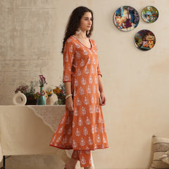 Khushal K Women Floral Printed Regular Pure Cotton Pink Kurta & Palazzo With Dupatta