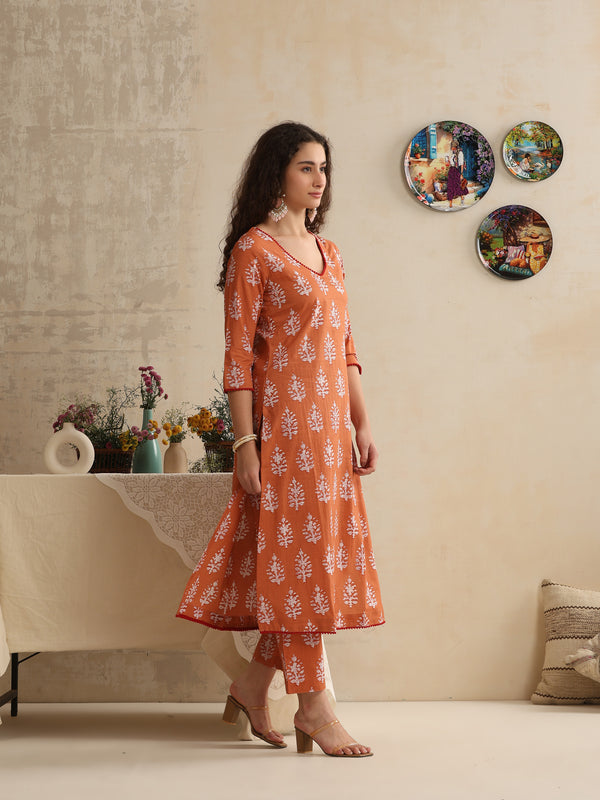 Khushal K Women Floral Printed Regular Pure Cotton Pink Kurta & Palazzo With Dupatta