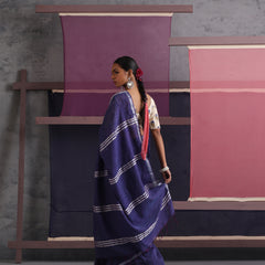 Women Cotton Blue Linen Printed Saree
