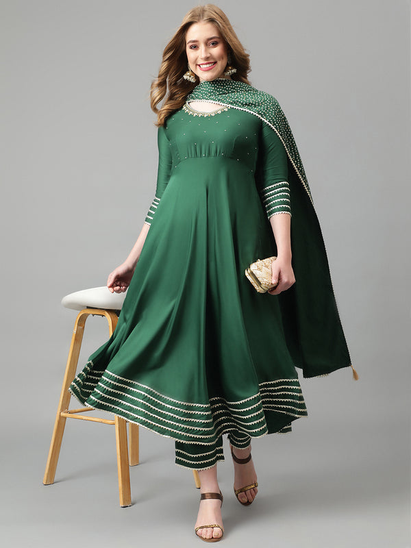 Green solid Kurta with Trousers with dupatta
