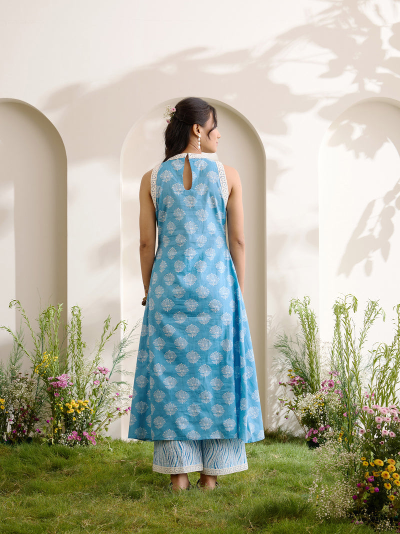Khushal K Women Cotton Kurta With Palazzo Set - Blue