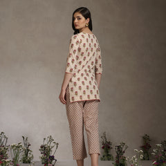 Floral Printed Cotton V-Neck Tunic With Trouser Co-Ords
