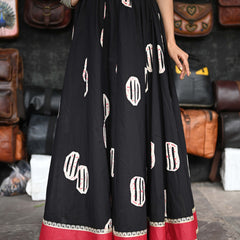 Khushal K Women's Black Printed Cotton Flared Maxi Skirt