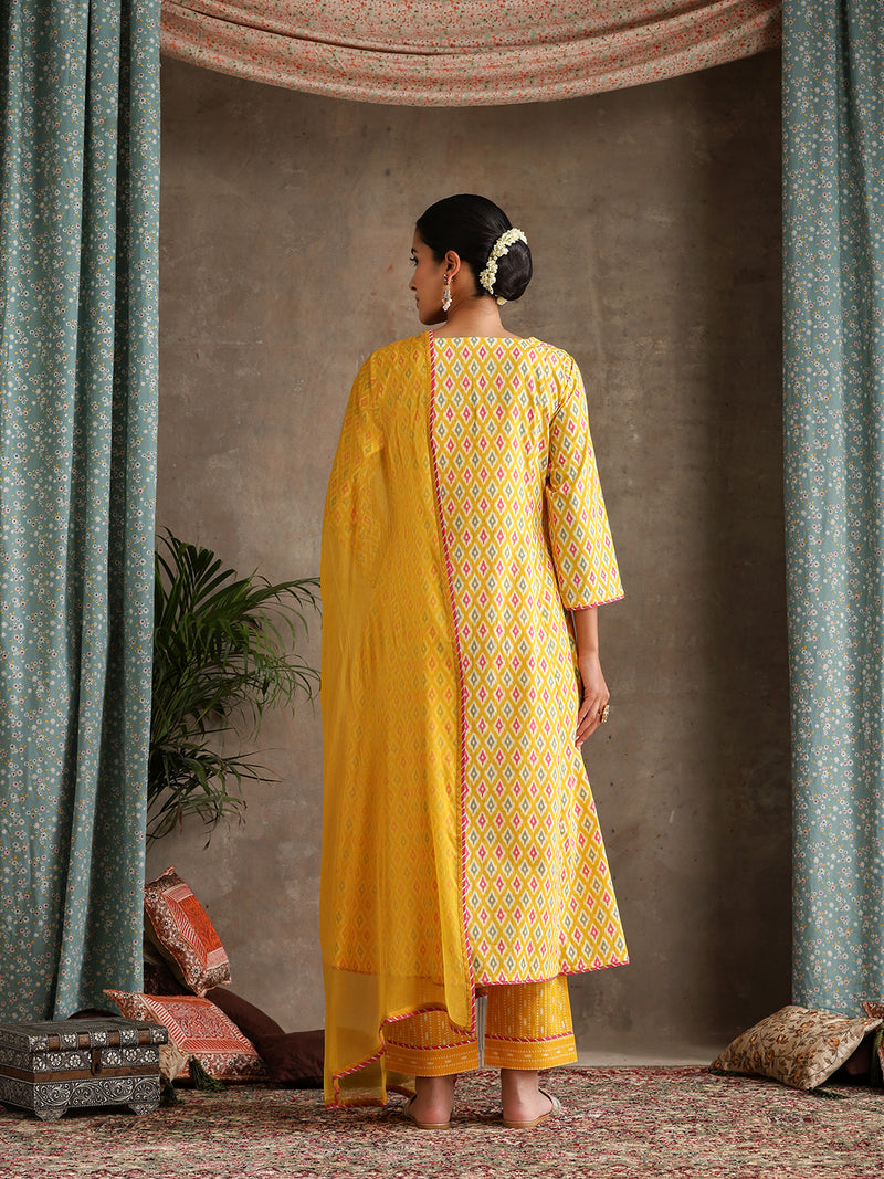 Khushal K Women Geometric Printed Cotton A-Line Kurta set
