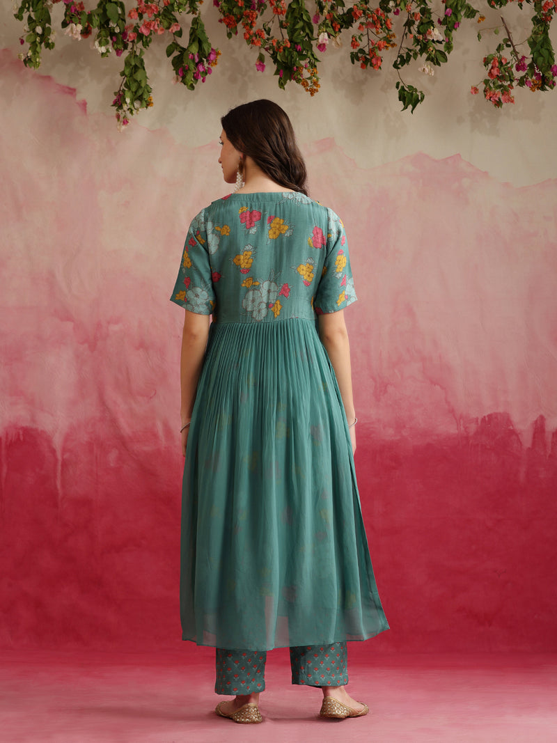 Floral Printed Layered Cord Set With Jacket
