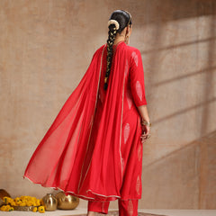 Red & Gold Printed Kurta with Trousers & Dupatta