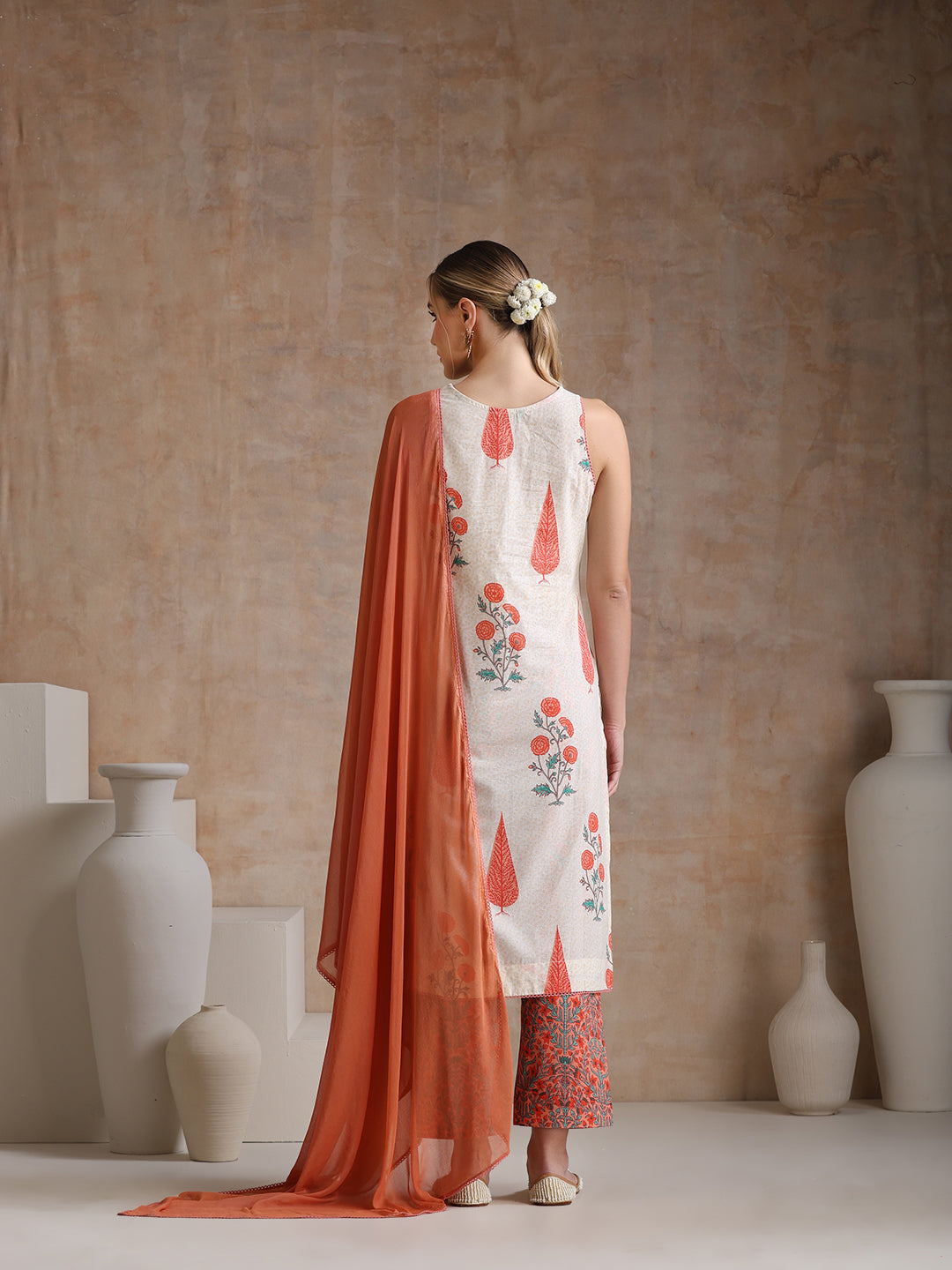 Floral Printed Pure Cotton Straight Kurta with Palazzos & With Dupatta