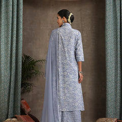 Floral Printed Pure Cotton A-Line Kurta With Palazzos And Dupatta