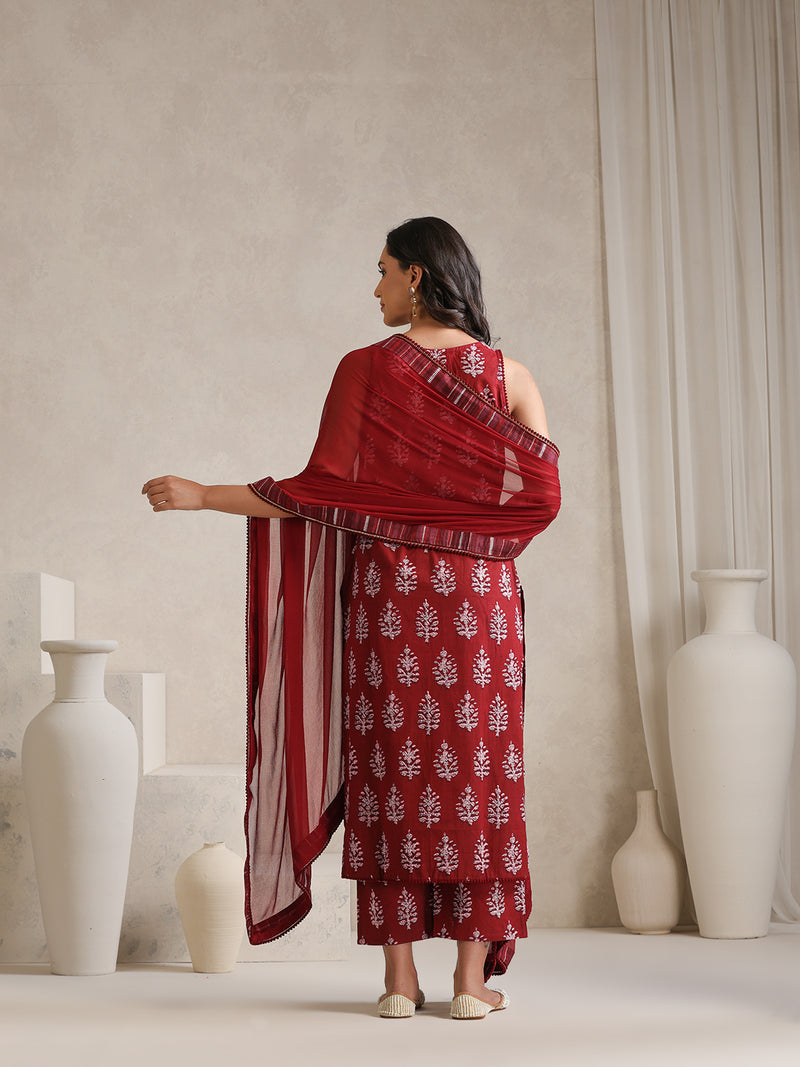 Khushal K Floral Printed V-Neck Pure Cotton Kurta set