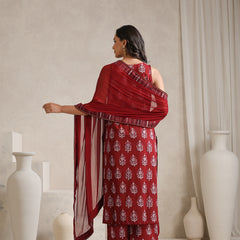 Khushal K Floral Printed V-Neck Pure Cotton Kurta set