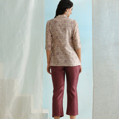 Printed Crop Top & Striped Pant Set with Jacket
