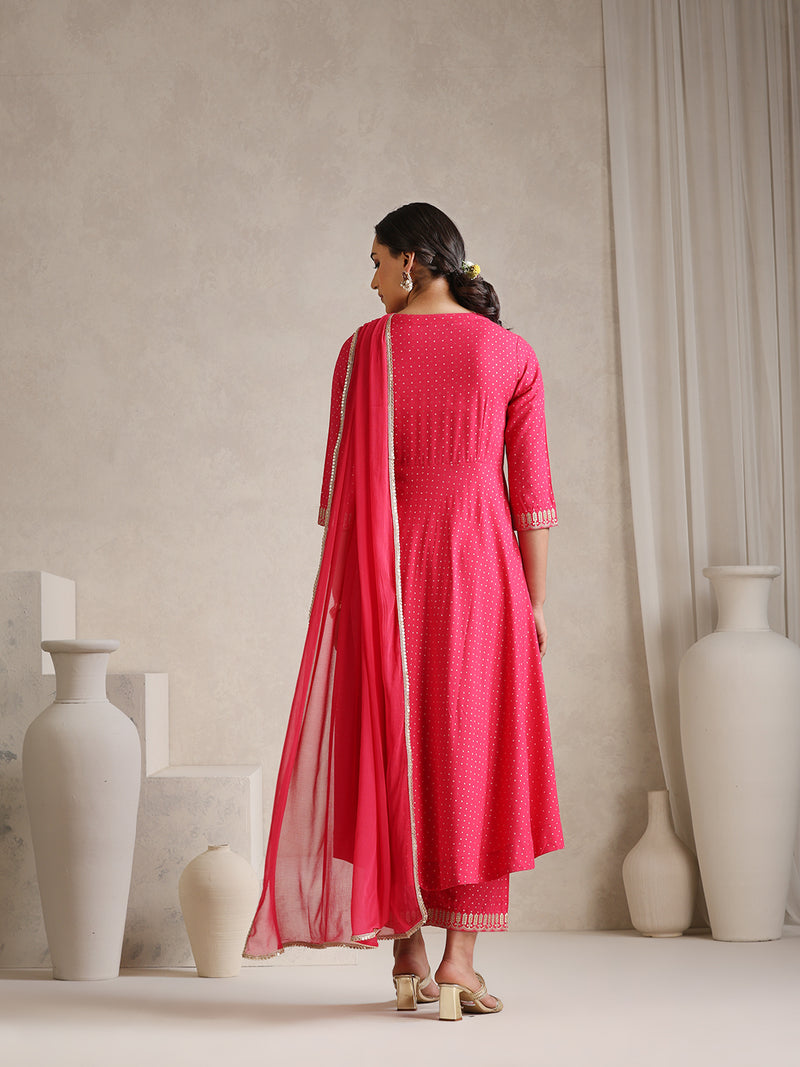 Khushal K Polka Dot Printed Anarkali Kurta set