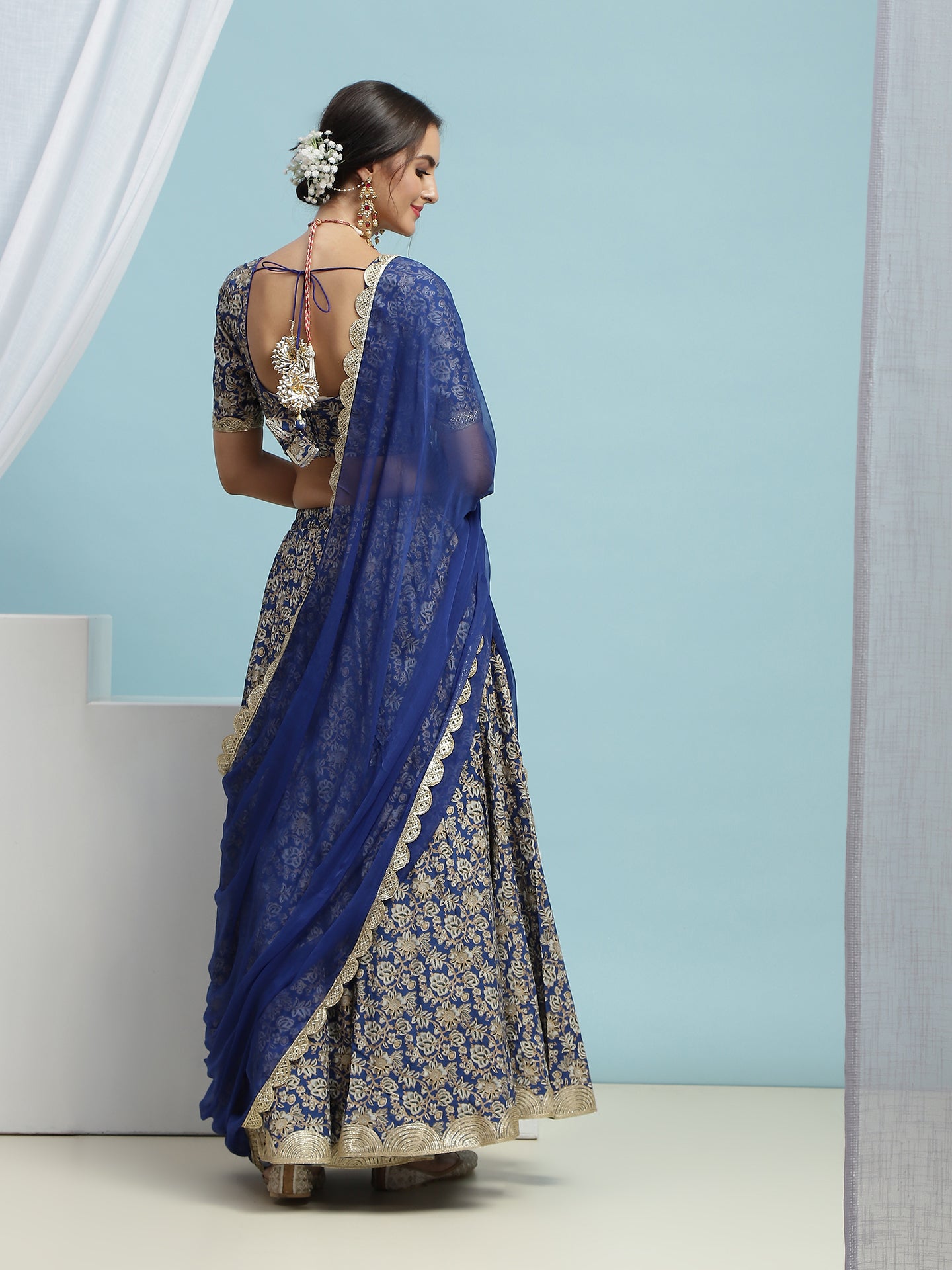 Printed V-Neck Ready to Wear Lehenga & Blouse With Dupatta