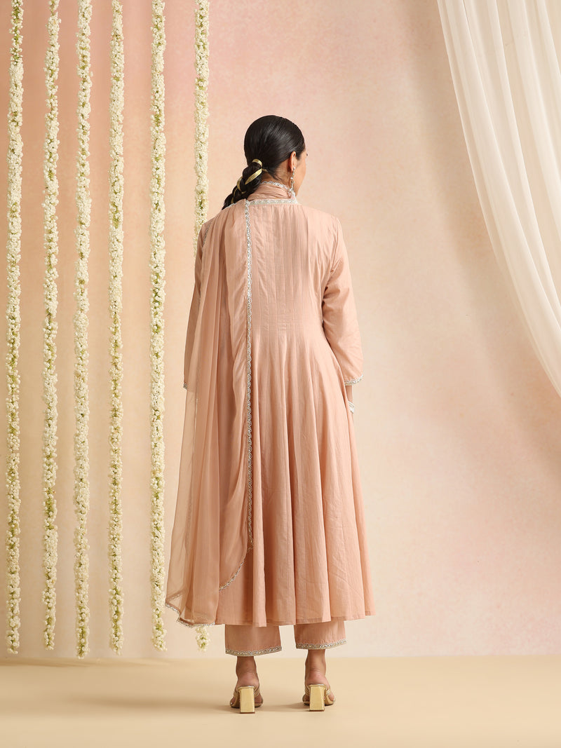 Khushal K Women Cotton Kurta and Palazzo With Dupatta Set - Peach