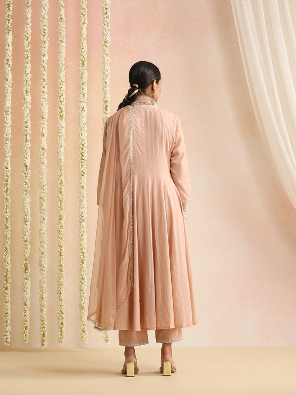 Khushal K Women Cotton Kurta and Palazzo With Dupatta Set - Peach