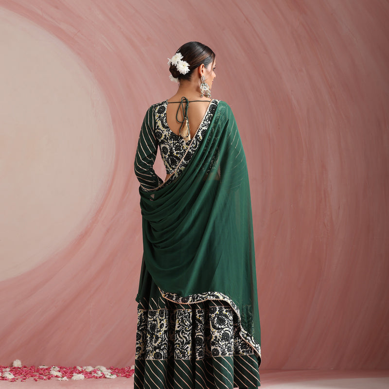 Embroidered Sequinned Ready to Wear Lehenga & Blouse with Dupatta - Green - Khushal K - Image 6