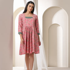 Tribal Printed Square Neck Fit & Flare Dress