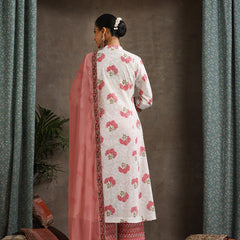 Floral Printed Mandarin Collar Pure Cotton A-Line Kurta With Palazzos & Dupatta