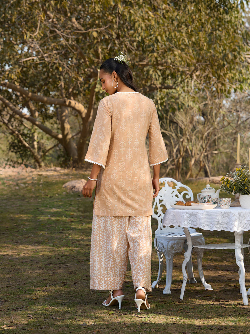 Khushal K Women Printed Regular Pure Cotton brown Kurta & Farsi Salwar