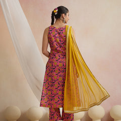 Khushal K Women Cotton Kurta Palazzo Dupatta Set - Pink