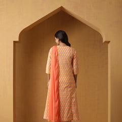 Geometric Printed Pure Cotton Straight Kurta With Palazzo And Dupatta