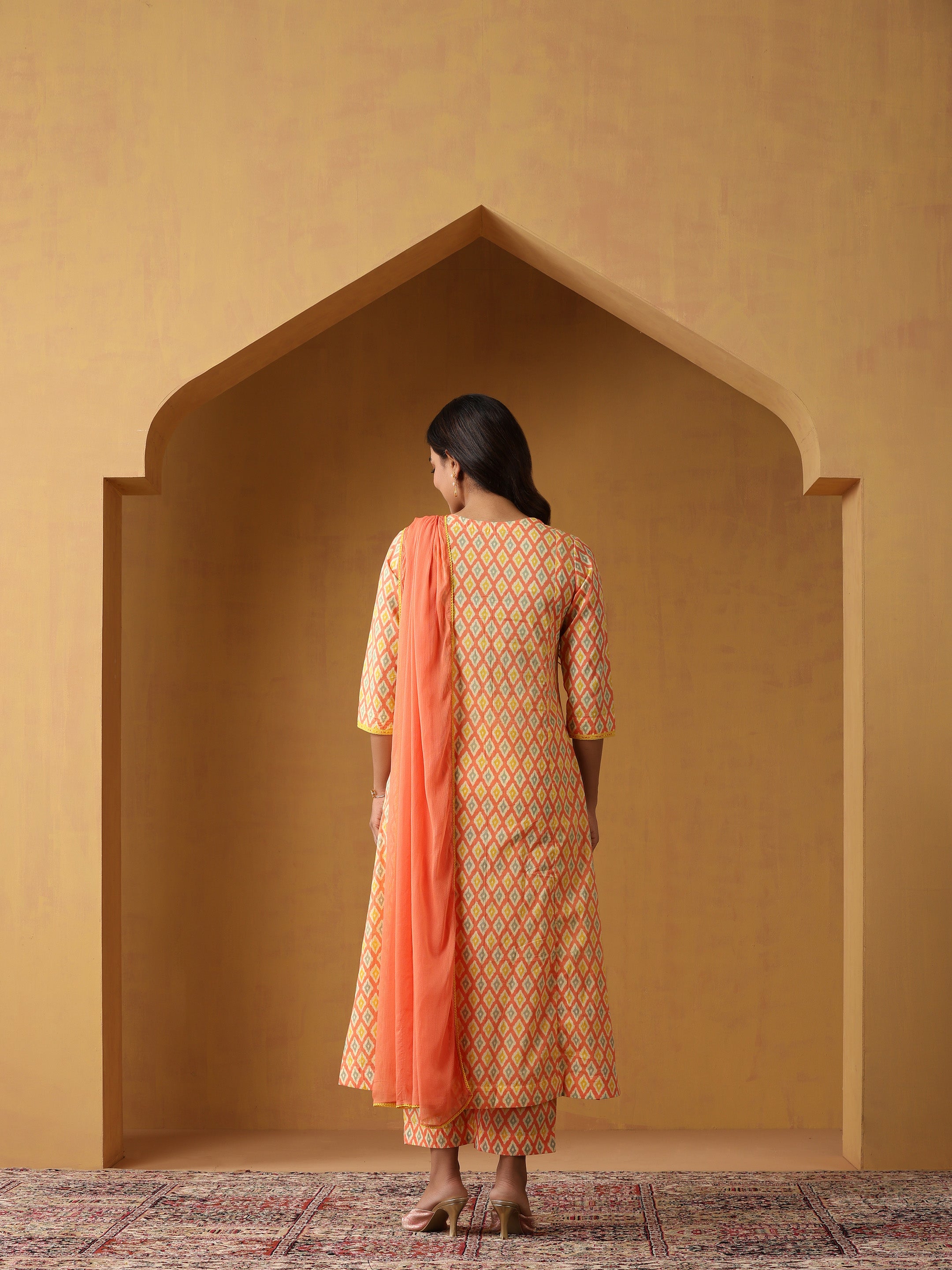 Geometric Printed Pure Cotton Straight Kurta With Palazzo And Dupatta