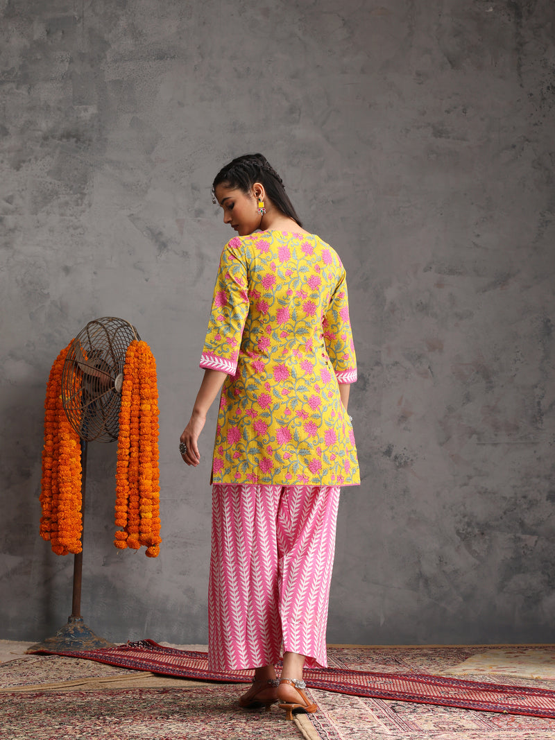 Khushal K Women Cotton Kurta Farsi Salwar Set - Yellow