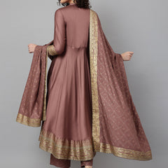 Brown solid Kurta with Trousers with dupatta