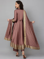 Brown solid Kurta with Trousers with dupatta