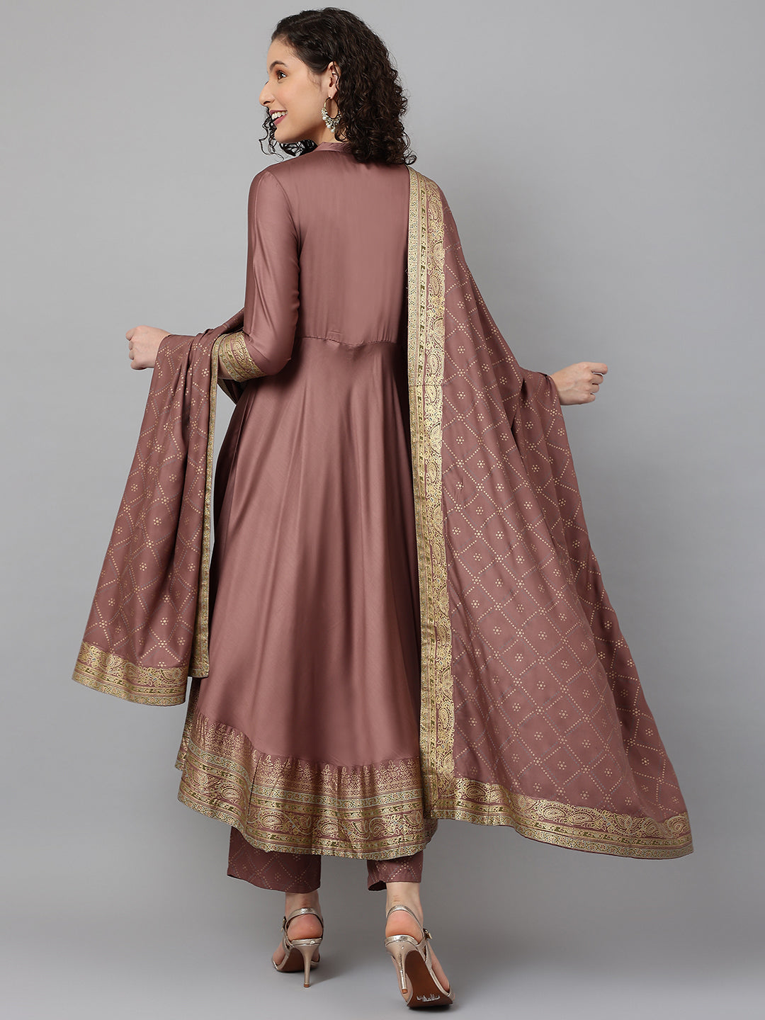 Brown solid Kurta with Trousers with dupatta