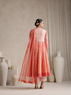 Floral Printed Mandarin Collar Pure Cotton Anarkali Kurta & Palazzos & Dupatta