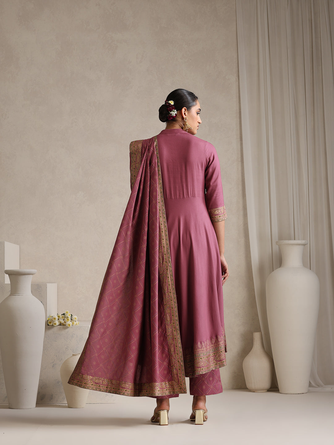 Pink printed Kurta with Palazzos with dupatta